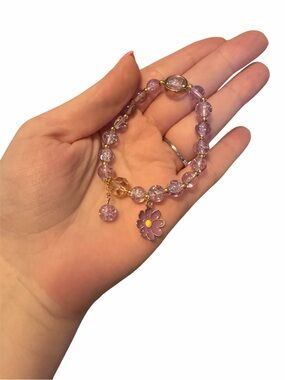 Purple Floral Charm Beaded Bracelet - Unbranded